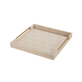 Sagala 20"x20" Extra Large Ottoman Tray with Gold Handles, Ivory Shagreen Leather Decorative Tray for Coffee Table Large Serving Tray for Dinner, Breakfast, Party, Bar (Ivory-Gold, Square 20")