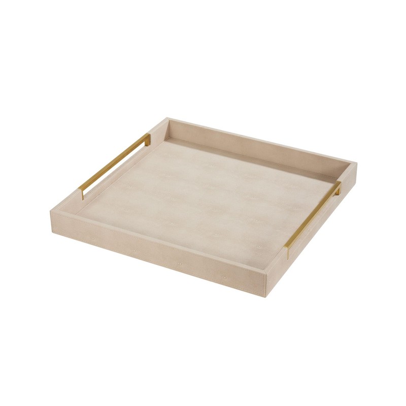 Sagala 20"x20" Extra Large Ottoman Tray with Gold Handles, Ivory