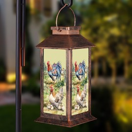 Solar Lanterns for Garden Decor,Waterproof Design Ideal Birthday Gifts for Women, Mom, and Grandma Solar LED Hanging Lights for Yard, Patio, Lawn, and Porch(Rooster + Hen)