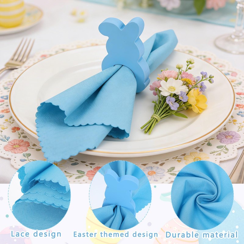 16 Pcs Easter Napkin Rings and Easter Napkins Cloth -Wood
