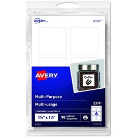 Avery Removable Multi-Purpose Square White Labels, 1.5 Inch X 1.5 Inch, 90 Labels Per Pack (2374)