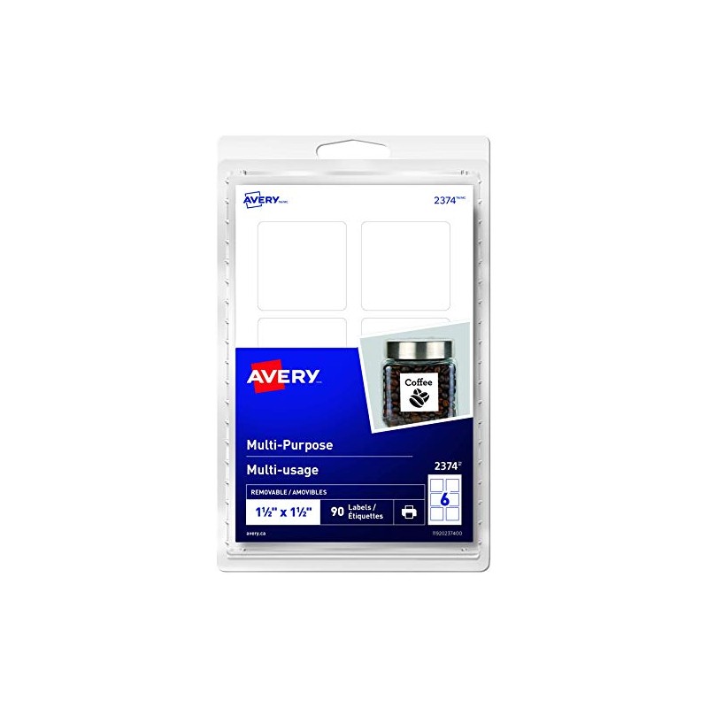 Avery Removable Multi-Purpose Square White Labels, 1.5 Inch X 1.5