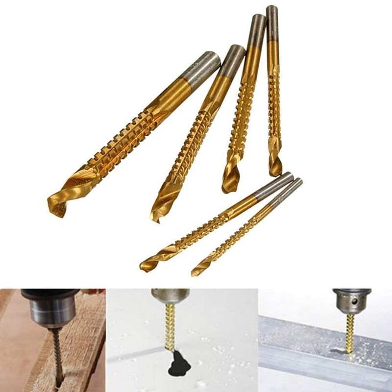 Gasea 6pcs Drill Saw Bit Set, 3/4/5/6/6.5/8mm HSS Titanium Coated