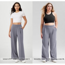 ODODOS Modal Soft Wide Leg Pants for Women High Waist Casual Relaxed Pants with Pockets, 27" Inseam, Purple Gray, Large