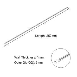 iMeistek 304 Stainless Steel Tubes, 3mm OD X 1mm Wall Thick 250mm Length Seamless Stainless Steel Industrial Straight Round Pipe (3PCS