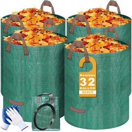 Remiawy Reusable Yard Waste Bags, 4 Packs 32 Gallons Lawn and Leaf Garden Bags Heavy Duty with 4 Handles, Collapsible Yard Waste Containers Camping Yard Recycling Bin for Debris Leaves Grass Clippings