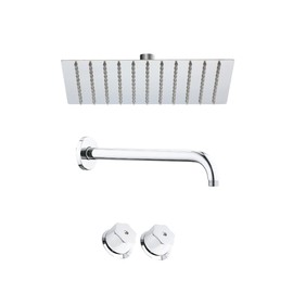 Kit de Regadera Cuadrada de 8" con Brazo de 40 CM (Incluye Chapetón) y Juego de Manerales