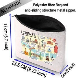 BLUPARK FIRENZE Map Makeup Bag Italia Vacation Cosmetic Bag Florence Firenze Italy Souvenirs Gifts FIRENZE Lover Canvas Zipper Pouch, FIRENZE, Retro
