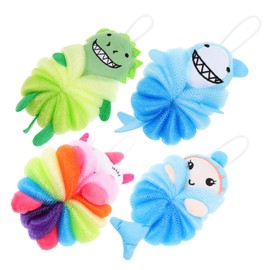 Healeved 4pcs Kids Body Wash Balls Cartoon Bath Sponge Soft Bath Flower Balls Exfoliating for Kids Baby Shower Scrubbers