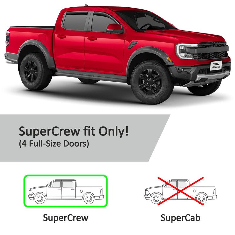 Voron Glass in-Channel Extra Durable Rain Guards for Ford Ranger
