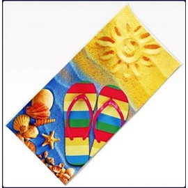 Velour Terry Cotton Beach Towel Bath Towel 80 x 150 cm Colourful Flip Flops Sand Beach Sun Sea Holiday