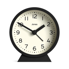 Jones Clocks® Midnight mini alarm clock | Contemporary design | Black | Stylish, compact and functional for bedside, desk or shelf