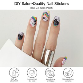 DUKASOU Semi Cured Gel Nail Strips, Iridescent | 28 pcs Gel Nail Strips Work with Any UV Lamp, Salon Quality UV Nails Stickers, Easy to Apply for Home Nails DIY
