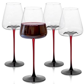 LEMONSODA Concave Champagne Glasses Set of 4 - Modern Red Stem & Black Bottom for Sparkling Wine, Rosé, Prosecco, Champagne – Handcrafted Barware, Perfect for gift – 9oz (265ml) (Wine 16oz Set of 4)