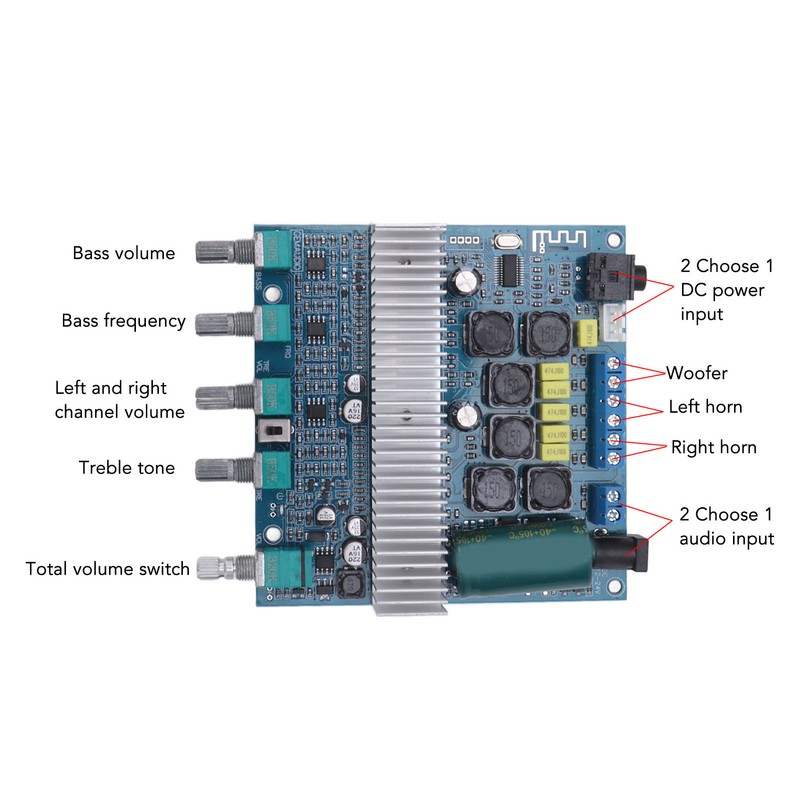 Subwoofer Amplifier Board High Power Bluetooth Audio Amp DC12V‑24V 2.1