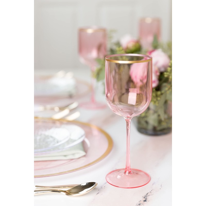 Pink Wine Cup with Gold rim Plastic Wine Glasses Set