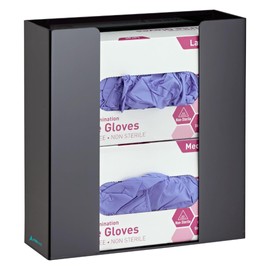 Adir Glove Holder for Wall Mount – Acrylic Glove Dispenser Station for Tissue boxes, Disposable Rubber Gloves Face Masks - Medical Glove Organizer for Hospital, Labs – (Black for 2 boxes)