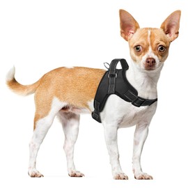MASCRETTA Arnés/Pechera para Perro. No Daña el Cuello de tu Mascota. Excelente para Pasear. Collar Deportivo con Bandas de Luz Reflejantes para Cualquier Raza. Talla S, M, o G. (Pequeño, Negro)