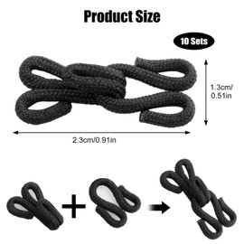 QTMMC 10 Sets Sewing Hooks and Eye Fabric Covered Hooks & Eye Closures Bra Fasteners Black Sew on Fur/Coat Fastenings for Wraps Jackets Bra Skirt Thick Leather Clothing 25mm Black