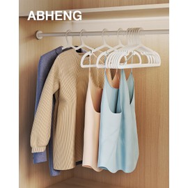 ABHENG 100 Pack Clothes Hangers, Non Slip Plastic Coat Hangers, Space Saving Hangers, Heavy Duty, Hanging Dry Wet Clothes, 16.4" x 8.3", White, UAPY05100W