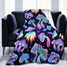 Hippie Mushroom Magic Blanket, Soft Blankets Flannel Bed Throw Cozy Lightweight Plush Gifts for Women Men Boys Girls Sofa Couch Bedroom Living Rooms Warm All Season, Home Decor, 60"x50"