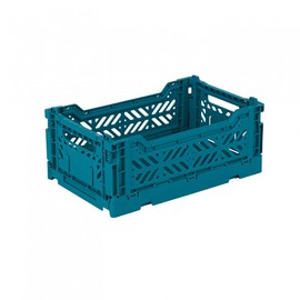 Ay-Kasa Folding Crate, Sturdy Folding Box, Plastic, Stackable, Peacock Green, Mini (27 x 17 x 11 cm)