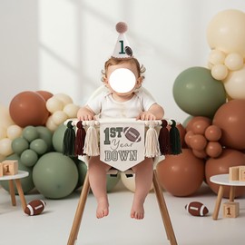 1st Year Down First Birthday High Chair Banner with Football Hat