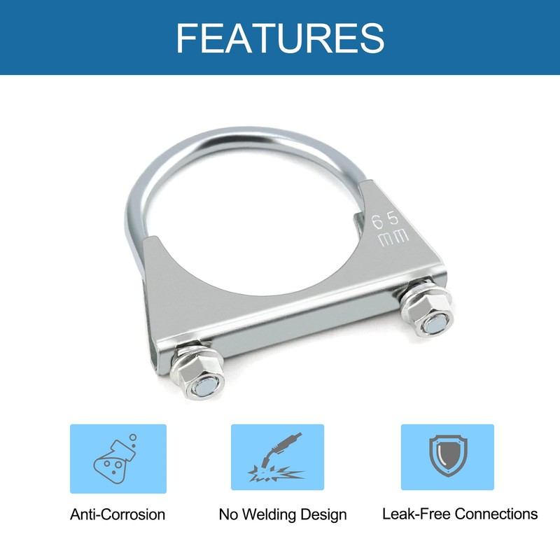 Heavy Duty 2-Pack 76mm Exhaust U-Clamps, Galvanized U-Bolts for Exhaust