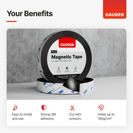 GAUDER Strong Magnetic Tape Self Adhesive (10 Feet Long x 1.2 Inches Wide) | Magnetic Strips with Adhesive Backing | Magnet Roll
