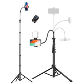 Phone Tripod, 86" Tall Tripod for iPhone with Flexible Gooseneck & Remote, Portable Aluminum Cellphone Stand for Selfies, Video Recording,Travel, Compatible with iPhone Android