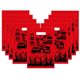 CupaPlay 50 Fire Truck Party Decorations Goodie Favor Plastic Bags Fire Truck Fire Car Fireman Theme Party Supplies Decorations Baby Shower Birthday Bag