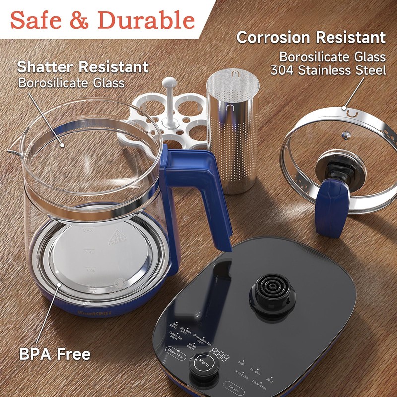 ICOOKPOT Hot Glass Electric Kettle with Tea Infuser and Temp