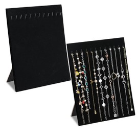 MOOCA 2 Pcs Set 12-Hook Bracelet Display with Easel Stand, Jewelry Display Organizer for Bracelets, for Vendor, Selling, 8W x 4.7D x 9.5H in, Black Velvet