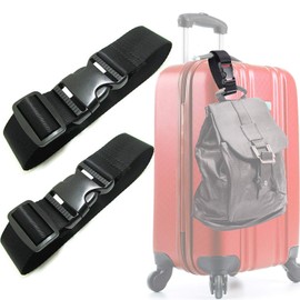 Lix&Rix One-Touch Belt with Buckle, Luggage Straps, Luggage Coupling Band, For Securing Adjustable, Freeing Both Hands, Loss Prevention, Travel, Business Trips, Black, Set of 2