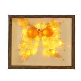 8.5x11 Seashell Wooden Shadow Box as, Frame Display Box with Fairy Light and Pearl, DIY Photo Frame Night Light Kit, Sleeping Light, Decorative Accent (Butterfly)