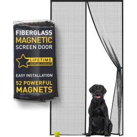 Magnetic Screen Door Strong Fiberglass Model – Fine Weave See-Through Mesh, 52 Magnets, 2 Easy Install Kits for 2-Season Use, Pet Scratch Resistant & Bug Proof (Fiberglass, 80 x 200 cm)