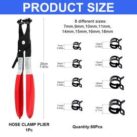 TFUTLT 81 Pcs 7-18mm Spring Hose Clamps with Swivel Flat Hose Clamp Plier Assortment Kit Silicone Vacuum Hose Steel Clamp,Low Pressure Air Clip Clamp for Hose Fuel