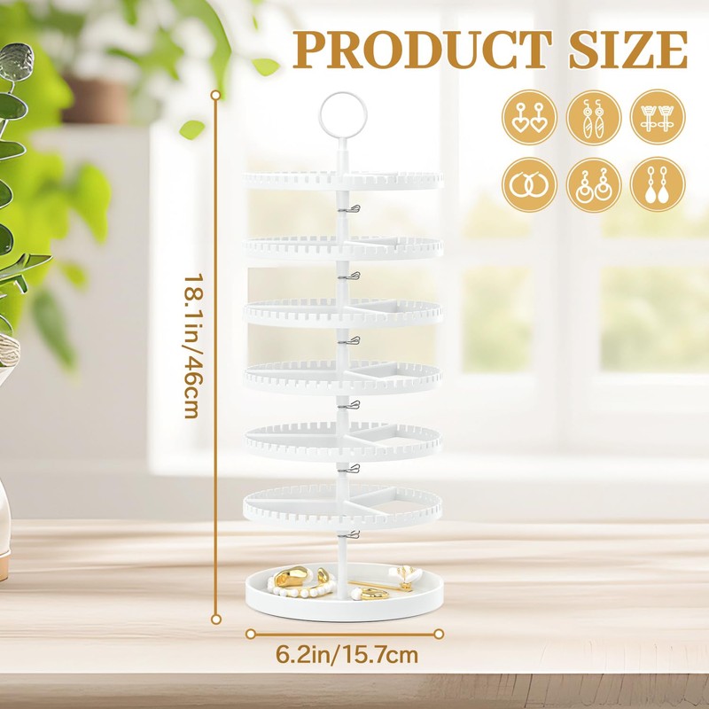 TANOSAN 6 Tier Rotating Earring Holder Organizer Stand Adjustable Plastic