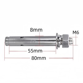 M6 x 80 mm External Hex Expansion Bolts Screw Sleeve Anchors, 304 Stainless Steel, 8Pcs