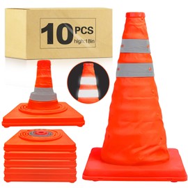 [10 Pack]18 Inch Collapsible Traffic Safety Cones - Parking Cones with Reflective Collars,Orange Safety Cones for Parking lot，Driveway, Driving Training etc.