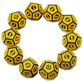 SmartDealsPro 10-Pack Six Sides D6 12 Sided D12 Dice Die for DND Dungeons and Dragons MTG PRG Wow Table Game Math Teaching (D12, Yellow Letters)