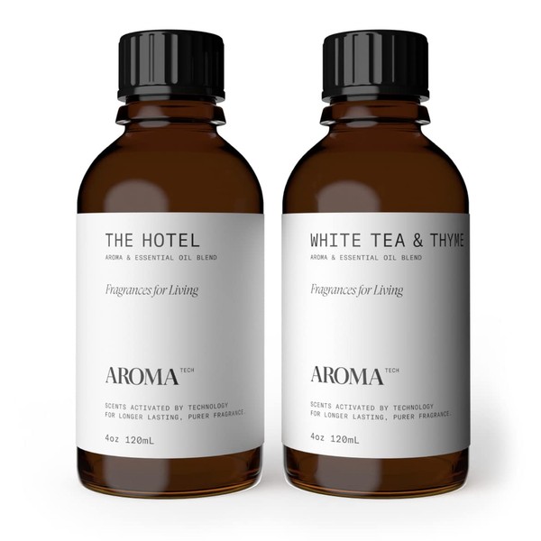 AromaTech The Hotel & White Tea & Thyme Set | Aroma Diffuser Essential Oils Blend of The Hotel Peach, Red Rose, Pine | White Tea & Thyme White Tea, Thyme, Amber - 120 Milliliter
