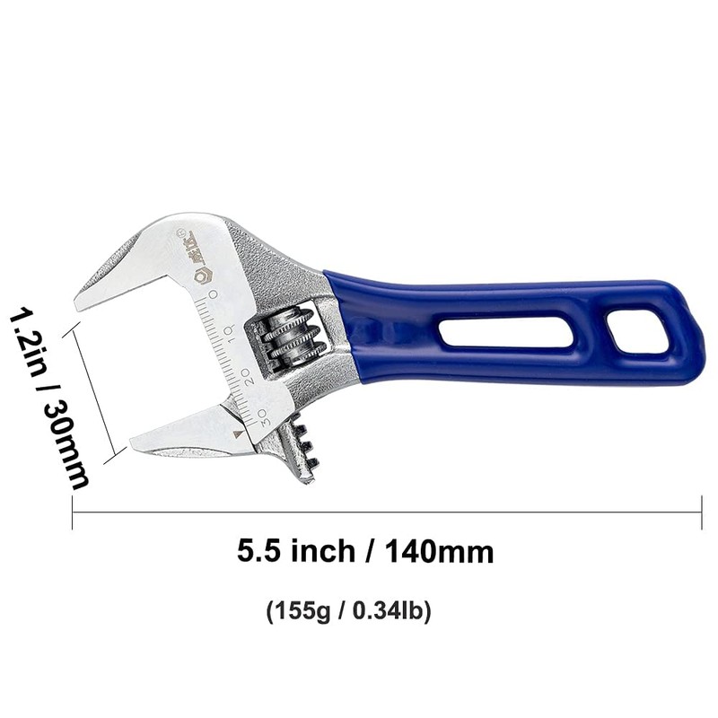 1 Piece Wide Opening Adjustable Wrench 5 inch with Short