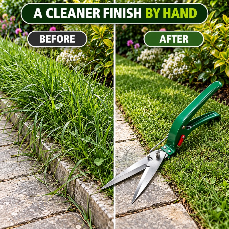 Stainless Steel Spring-Loaded Grass Shears, Long-Length Bypass Lawn Cutter for