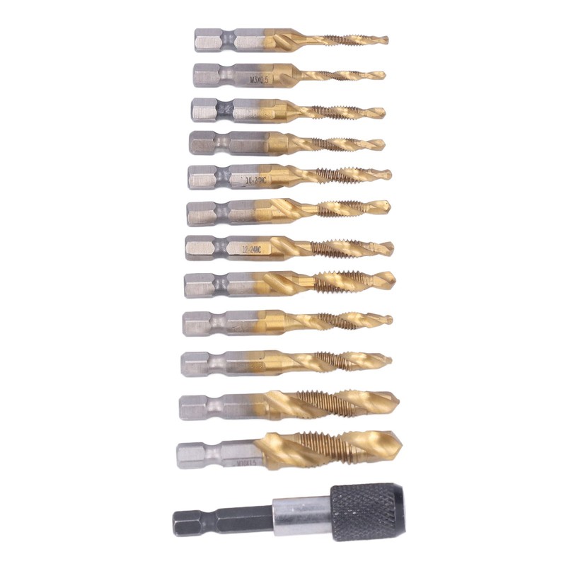 13Pcs/Set Combination Drill Tap High Speed Steel Titanium Plated Hex