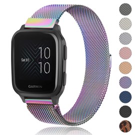 Amzpas Garmin Bracelet 20 mm for Garmin Venu/Venu 2 Plus/Venu Sq/Venu Sq 2 Music Women Men, Stainless Steel Mesh Metal Replacement Wristbands for Garmin Venu Sq 2 (Colourful)