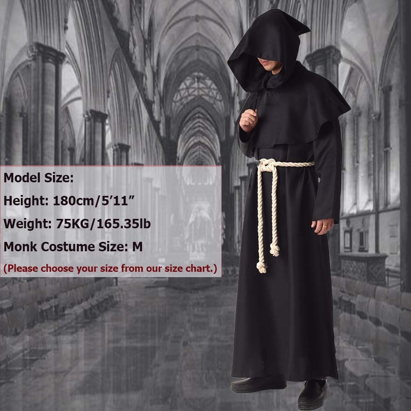 BLESSUME Monk Costume Medieval Robe Priest Hooded Renaissance Friar Cowl