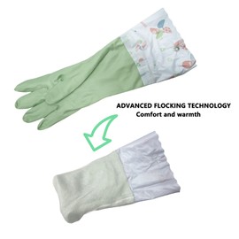KINGFINGER Long Dishwashing Gloves - 2 Pairs Heavy Duty Household Cleaning Gloves, Flock Lined Rubber Kitchen Gloves for Washing Dishes with Long Cuffs