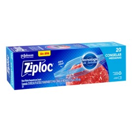 Bolsas de Plstico Reutilizables Ziploc para Congelar con Doble Cierre, 1 Paquete con 20 Bolsas de Tamao Medianas                                      