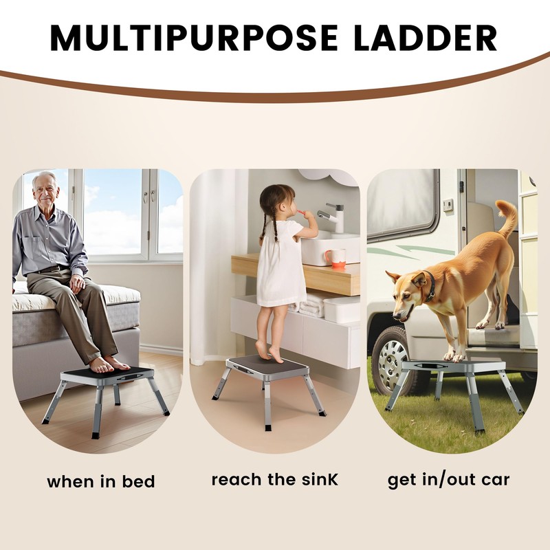 Height-Adjustable Step Stool with Anti-Slip Platform, Folding Step Stools for